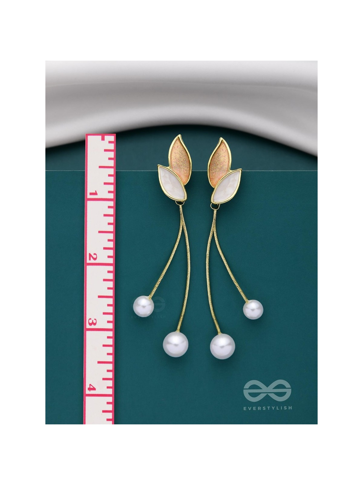 ALWAYS AN ANGEL - PEARL & ENAMELLED EAR JACKETS (GOLD & WHITE)