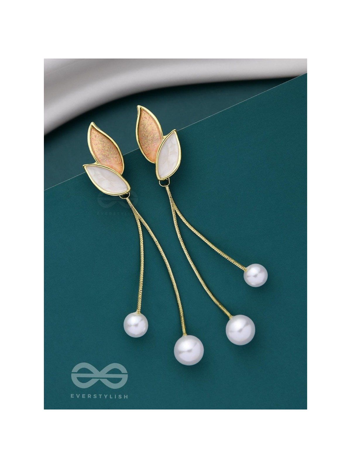 ALWAYS AN ANGEL - PEARL & ENAMELLED EAR JACKETS (GOLD & WHITE)