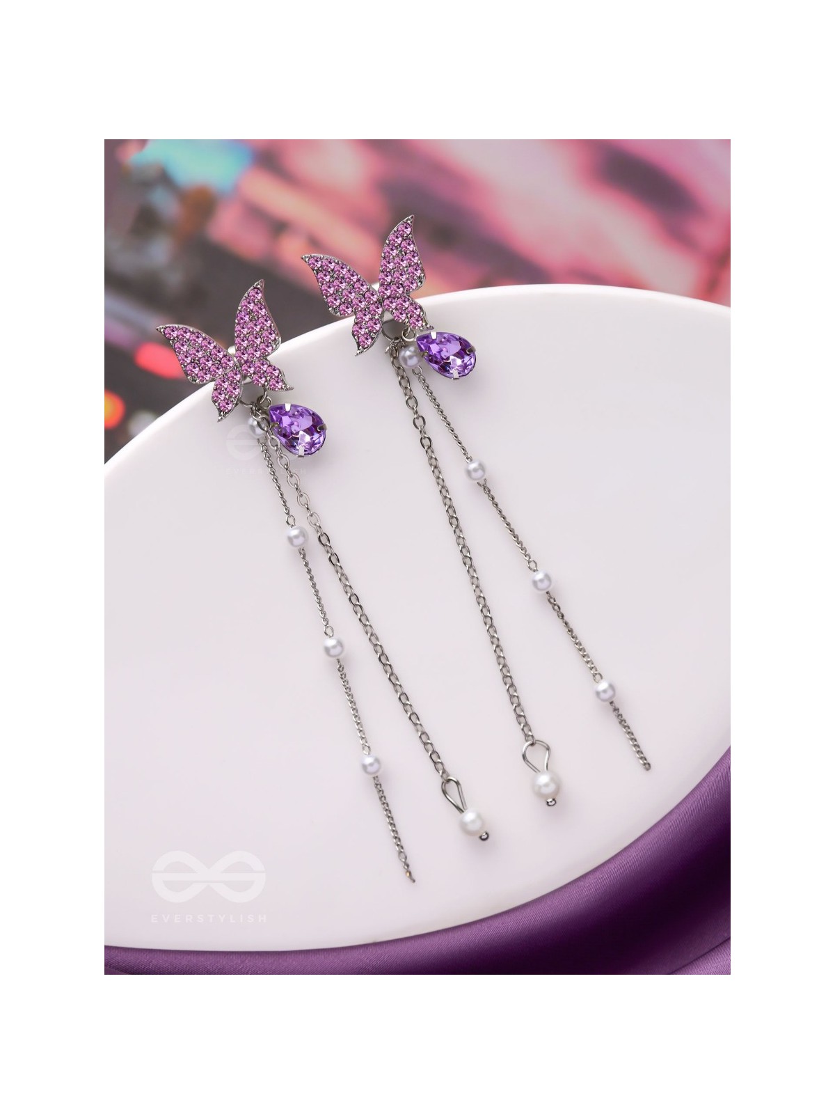 A PURPLE MIRACLE - SILVER PEARL EAR JACKETS