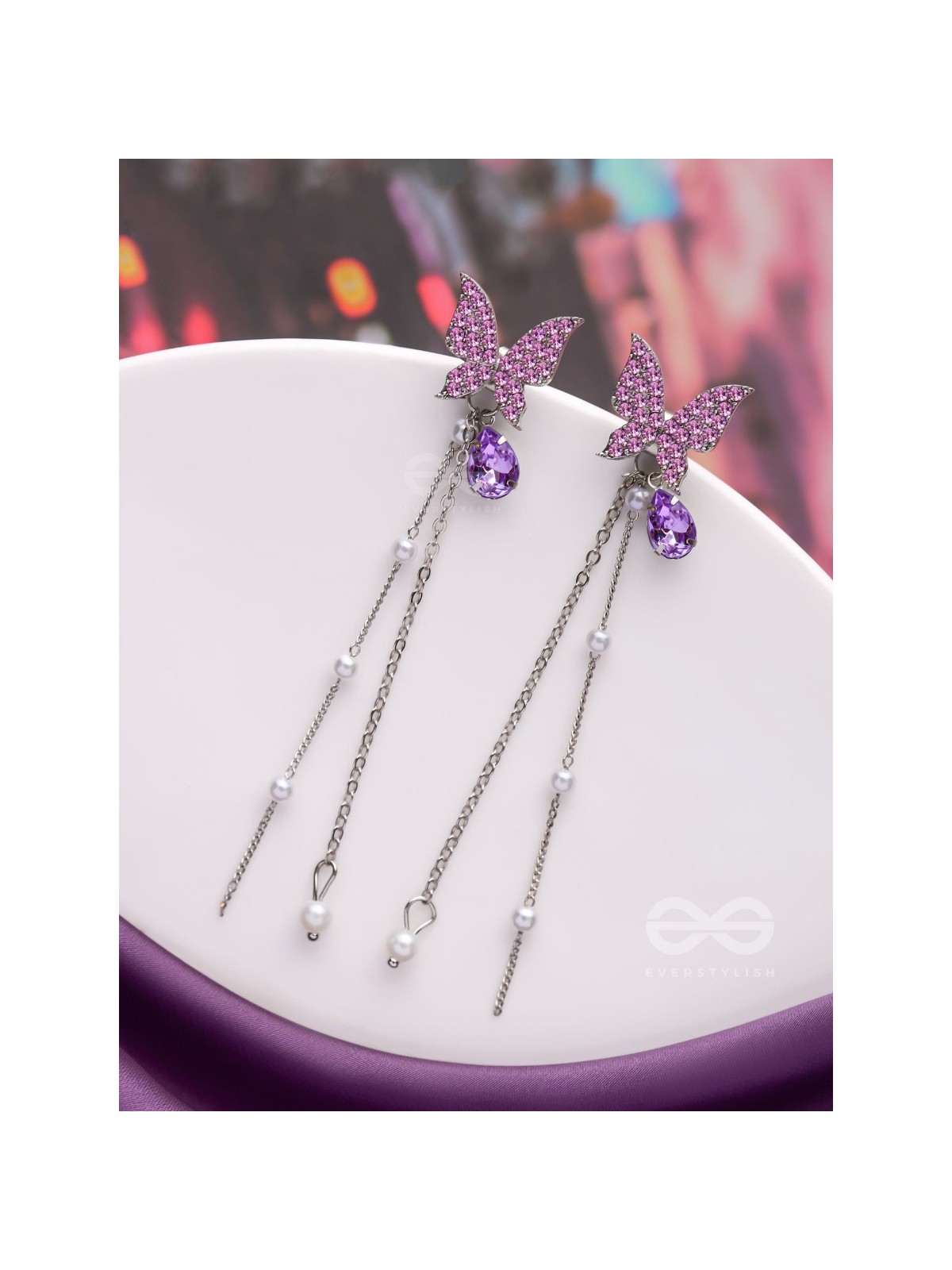 A PURPLE MIRACLE - SILVER PEARL EAR JACKETS