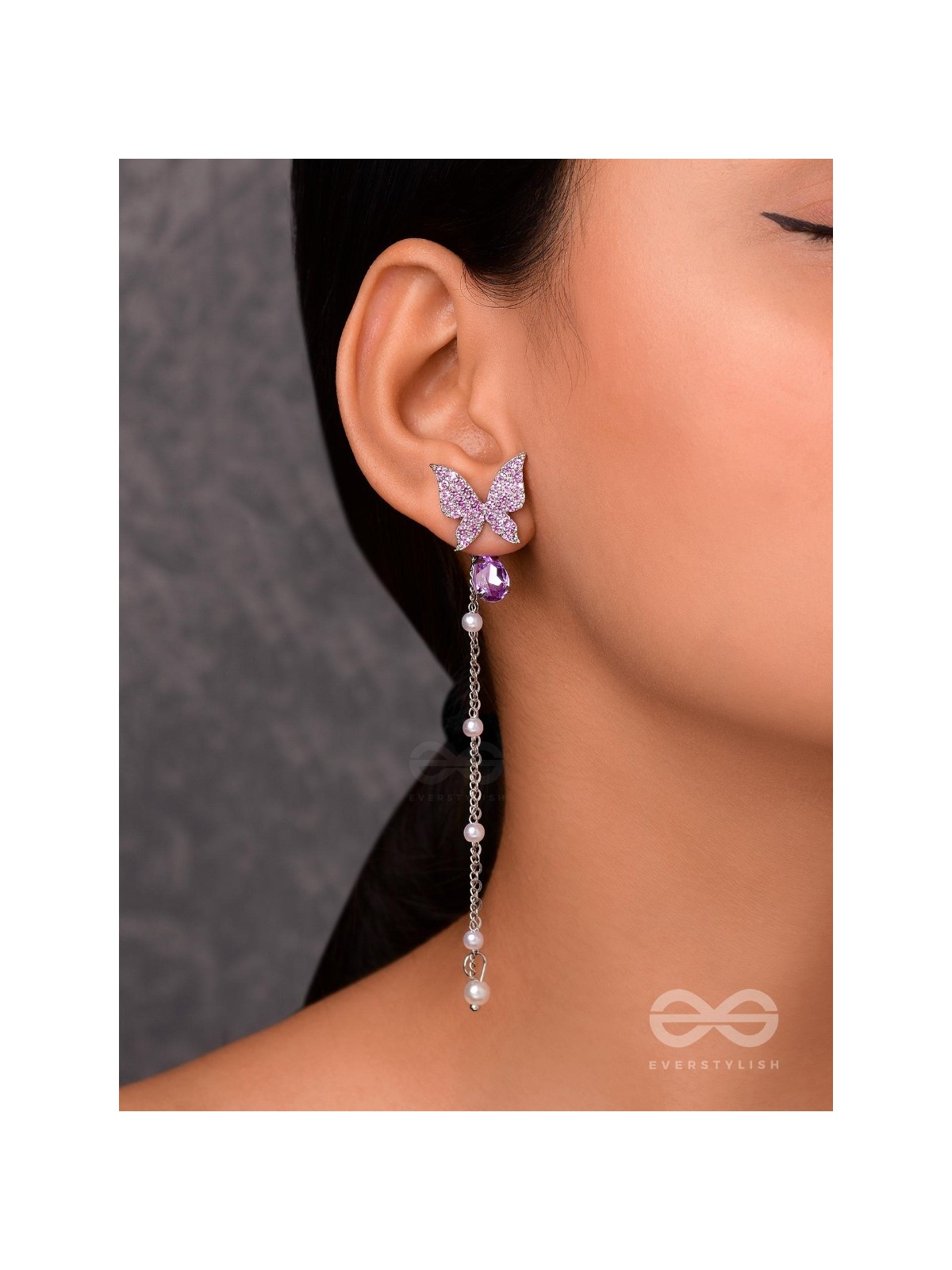 A PURPLE MIRACLE - SILVER PEARL EAR JACKETS