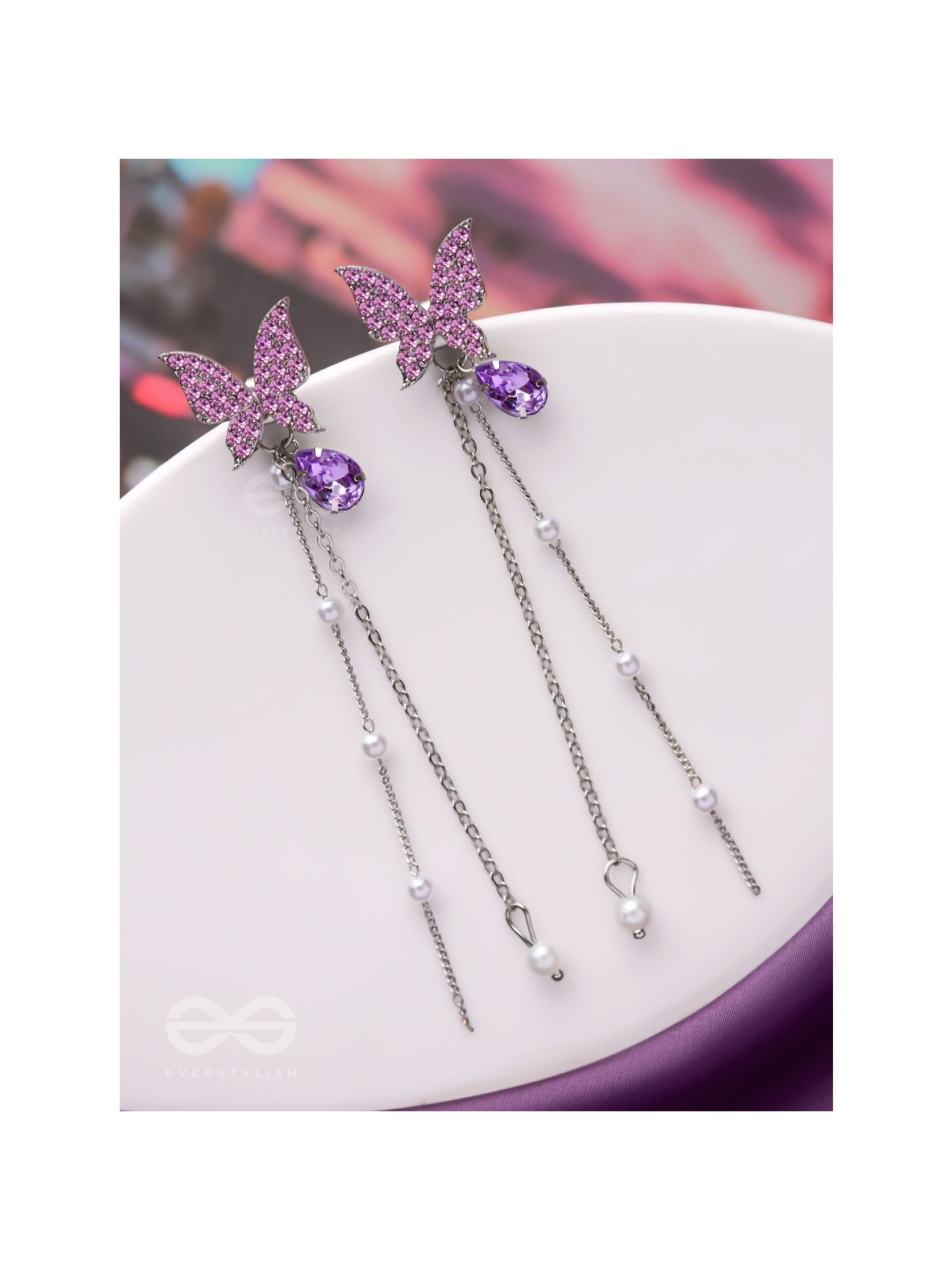 A PURPLE MIRACLE - SILVER PEARL EAR JACKETS