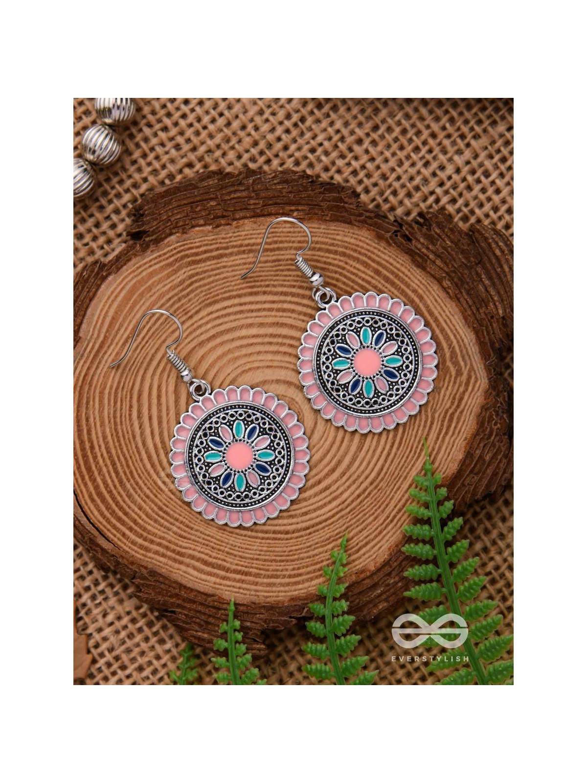 THE MANDALA EFFECT - EMBELLISHED OXIDISED EARRINGS (PINK)