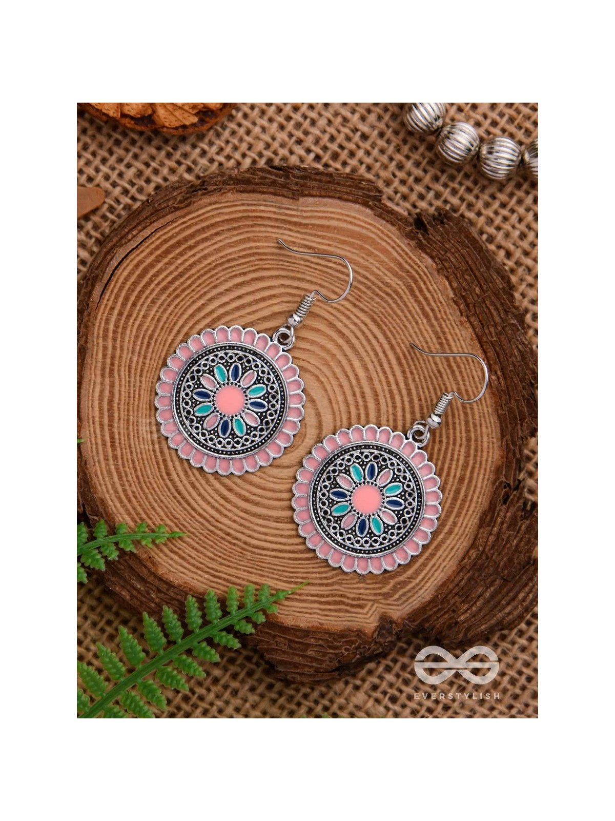 THE MANDALA EFFECT - EMBELLISHED OXIDISED EARRINGS (PINK)