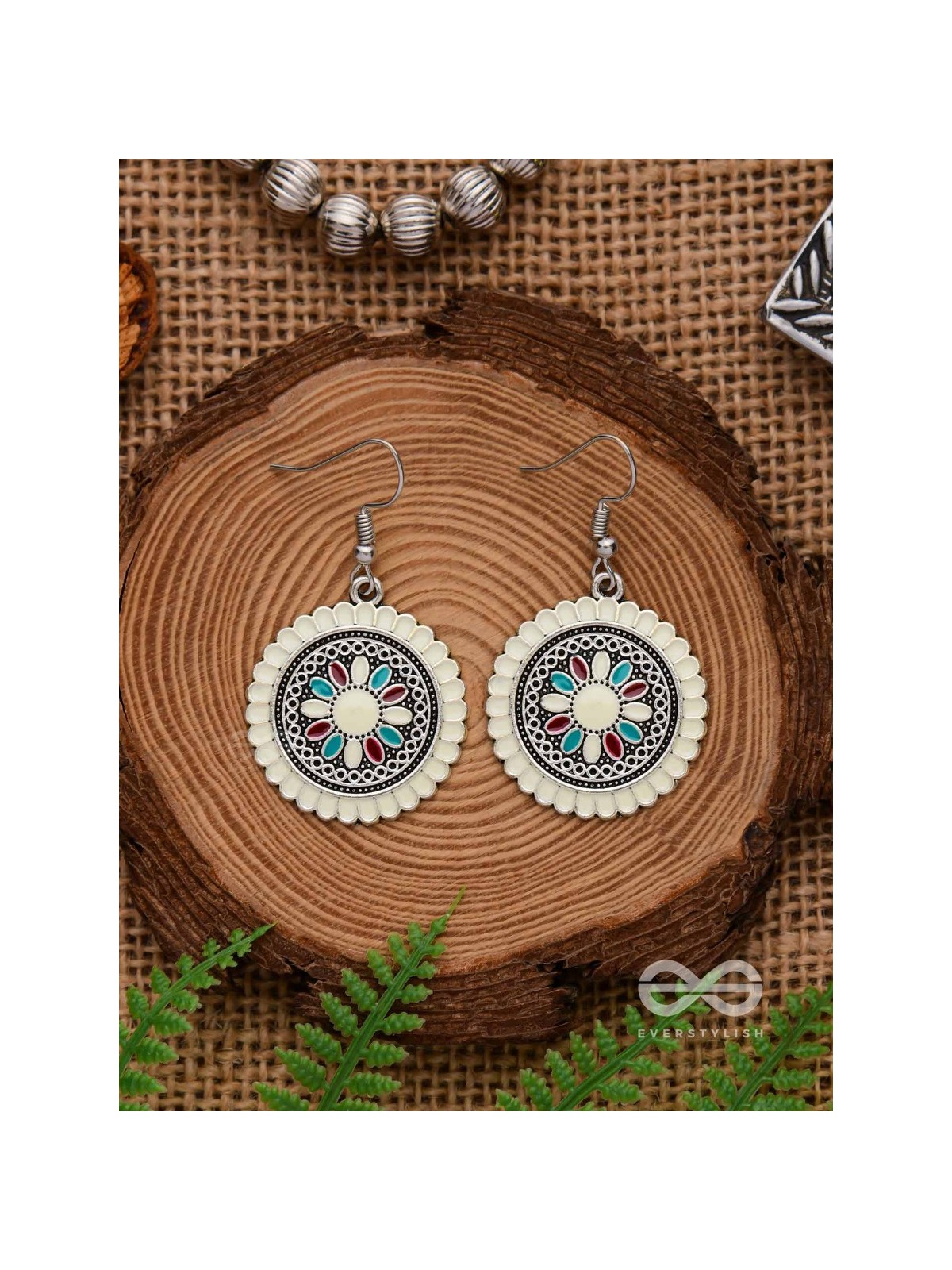 THE MANDALA EFFECT - EMBELLISHED OXIDISED EARRINGS (WHITE)
