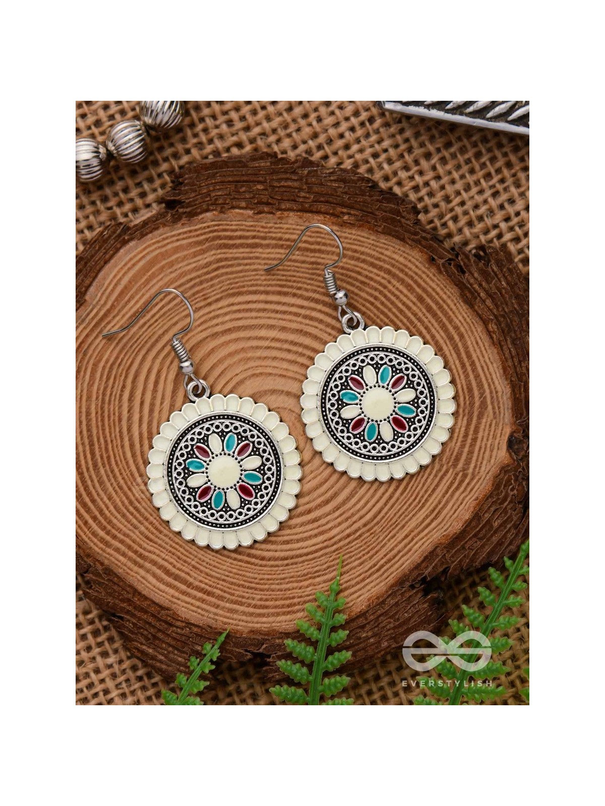 THE MANDALA EFFECT - EMBELLISHED OXIDISED EARRINGS (WHITE)