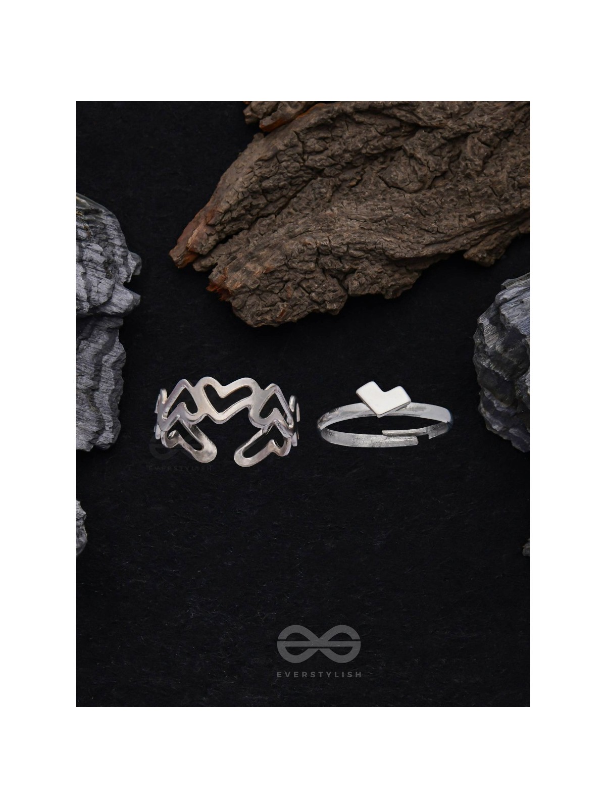 LOVE PUZZLE - SET OF 2 SILVER RINGS