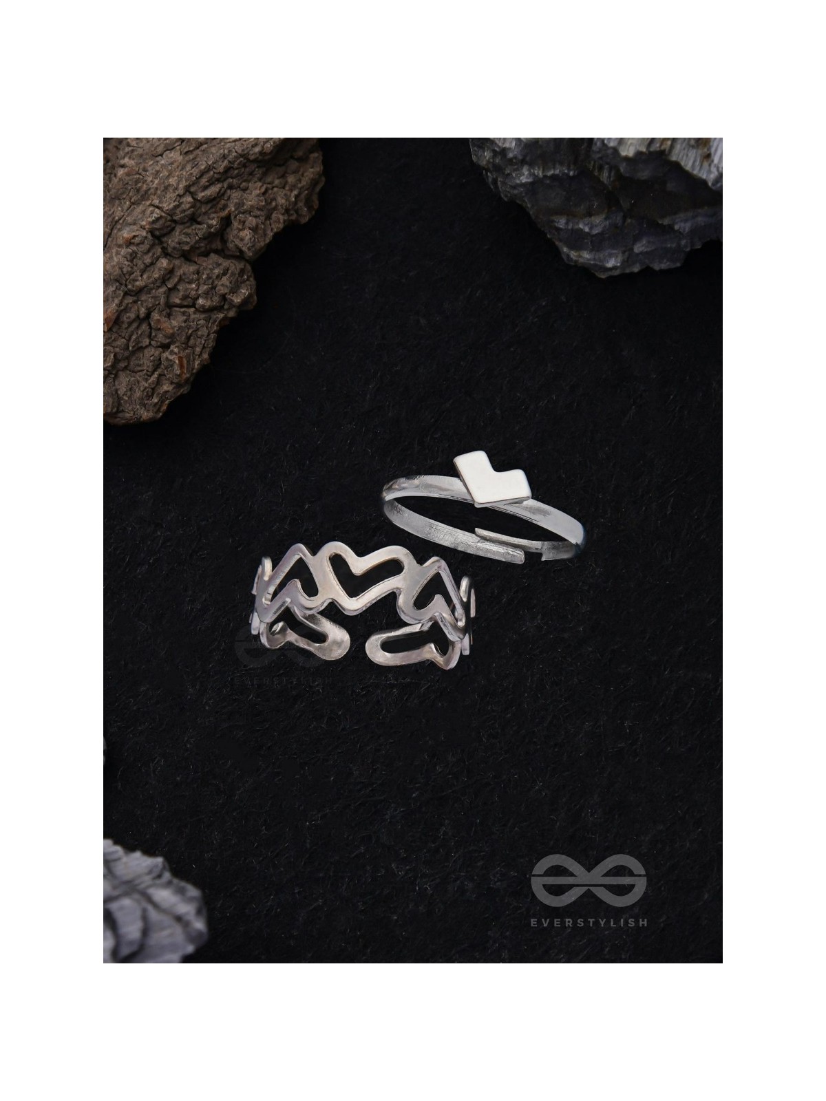 LOVE PUZZLE - SET OF 2 SILVER RINGS