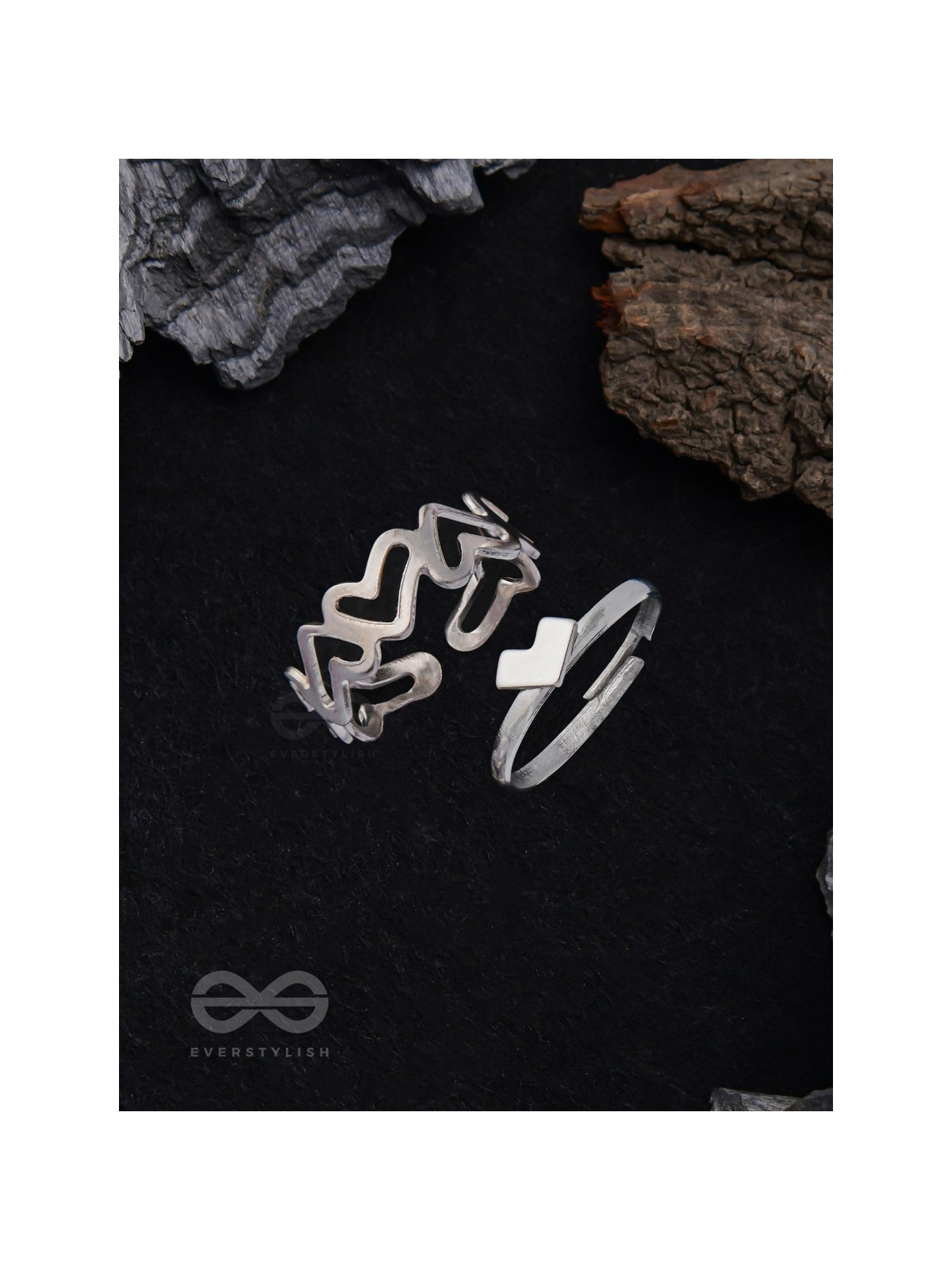 LOVE PUZZLE - SET OF 2 SILVER RINGS