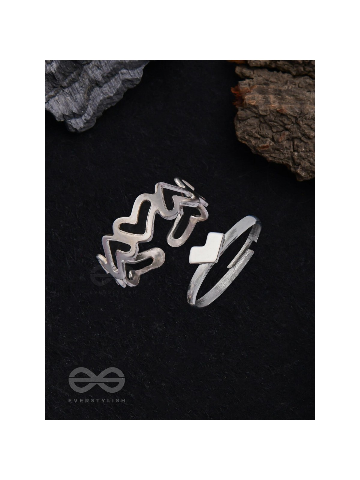 LOVE PUZZLE - SET OF 2 SILVER RINGS