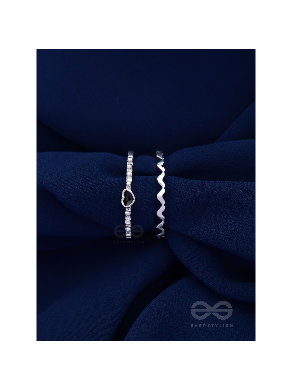 LIFE IN A ZIG-ZAG- SET OF 2 ADJUSTABLE SILVER RINGS