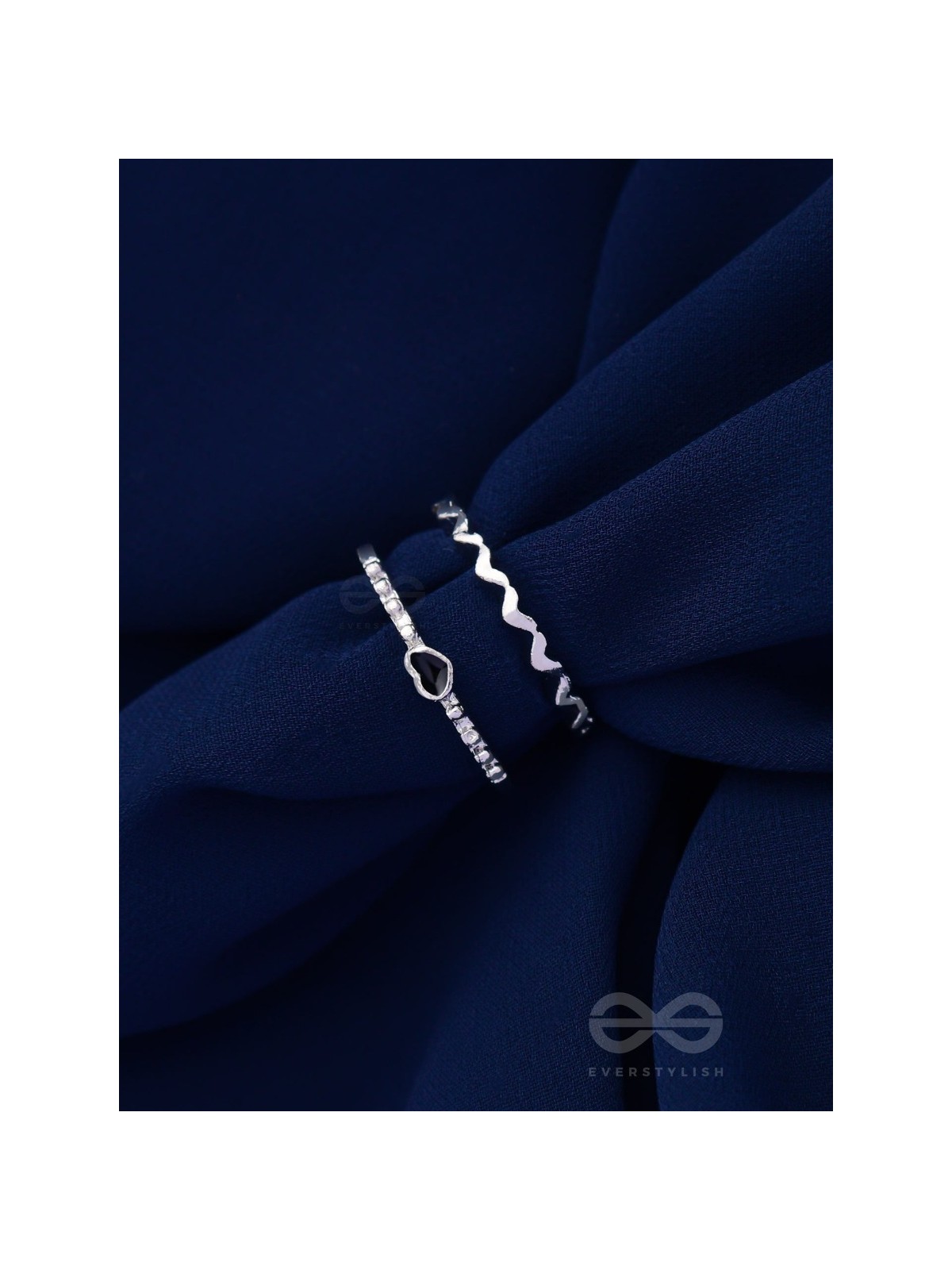 LIFE IN A ZIG-ZAG- SET OF 2 ADJUSTABLE SILVER RINGS