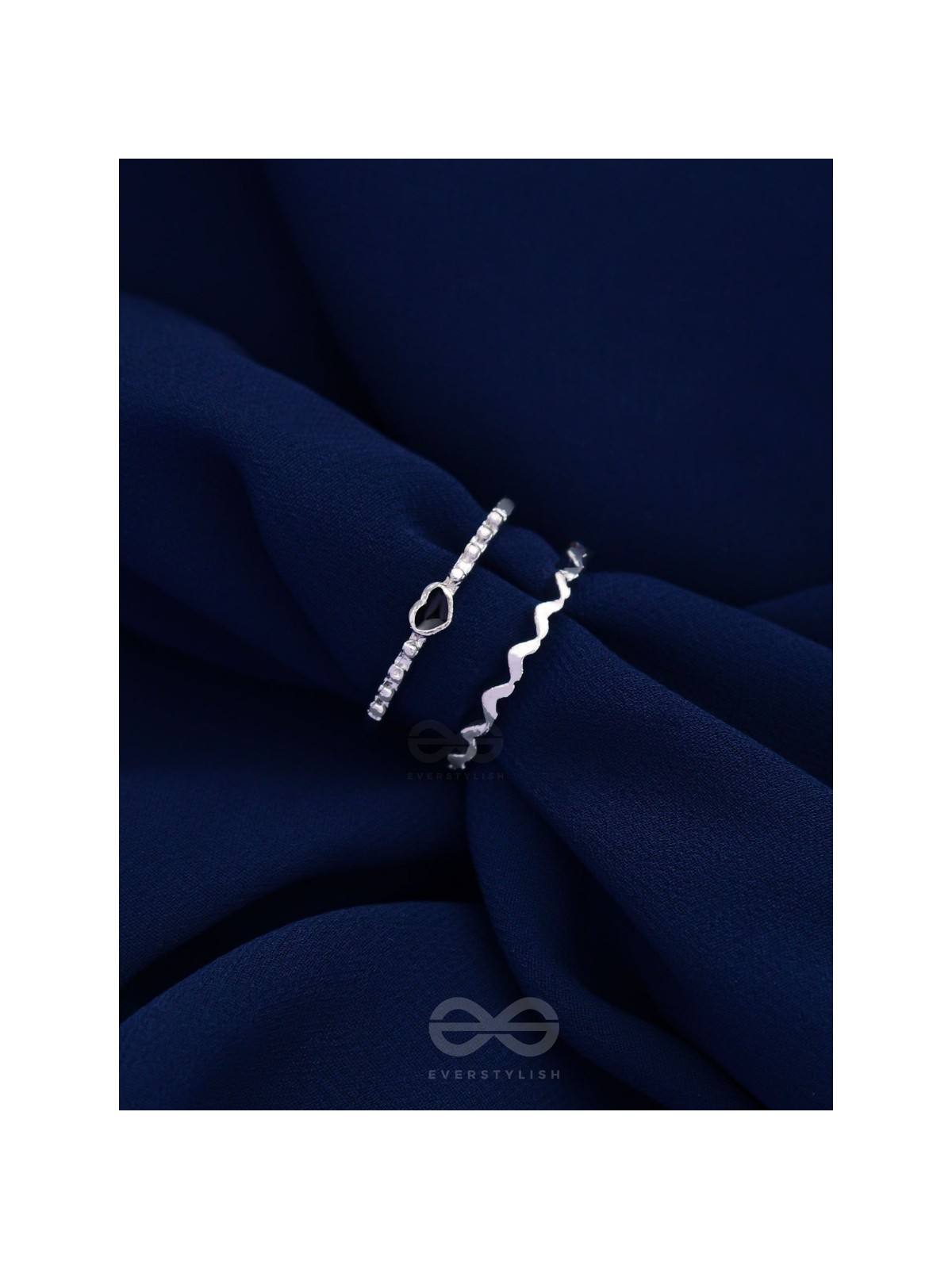 LIFE IN A ZIG-ZAG- SET OF 2 ADJUSTABLE SILVER RINGS