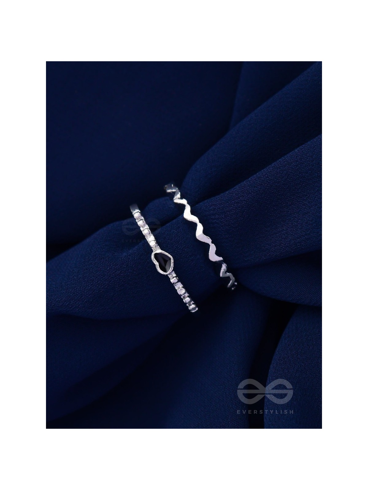 LIFE IN A ZIG-ZAG- SET OF 2 ADJUSTABLE SILVER RINGS