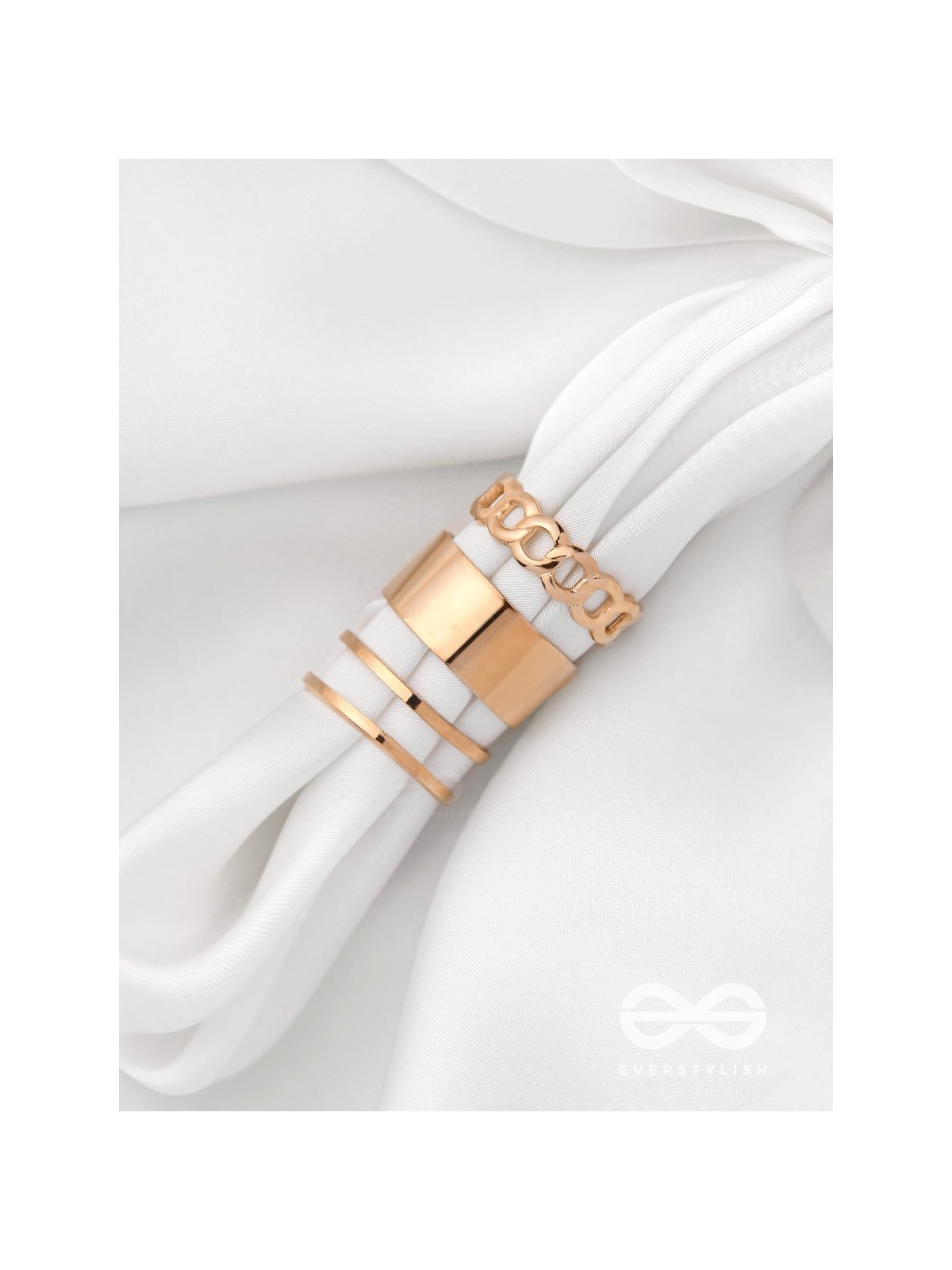 BANDS N CHAINS- SET OF 3 ADJUSTABLE GOLDEN RINGS