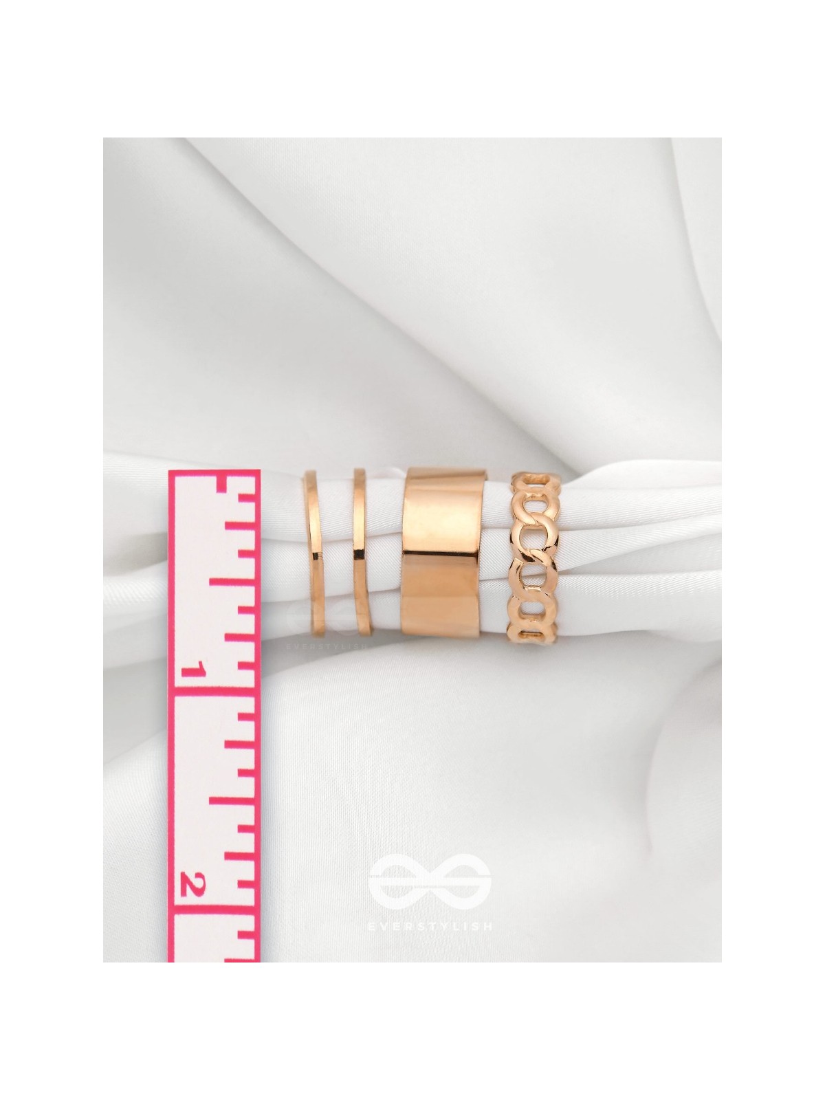 BANDS N CHAINS- SET OF 3 ADJUSTABLE GOLDEN RINGS