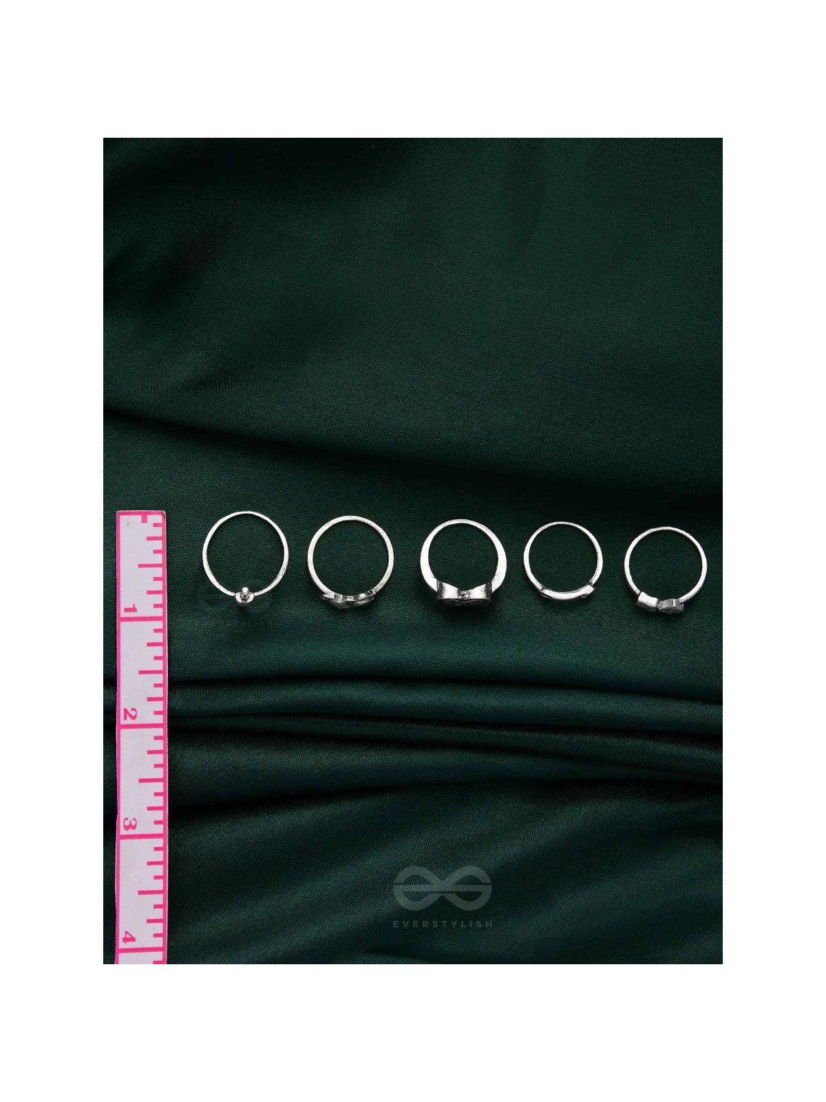 ALL ABOUT LOVE AND WAR - SET OF 5 SILVER RINGS