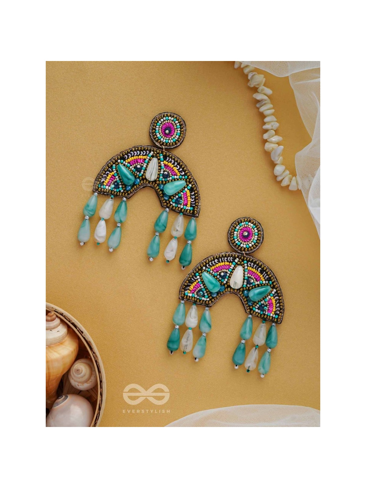 SAMANVITA - THE HARMONIOUS MELANGE - SEQUINS, BEADS AND MARBLE DROP EMBROIDERED EARRINGS (MULTICOLOR)