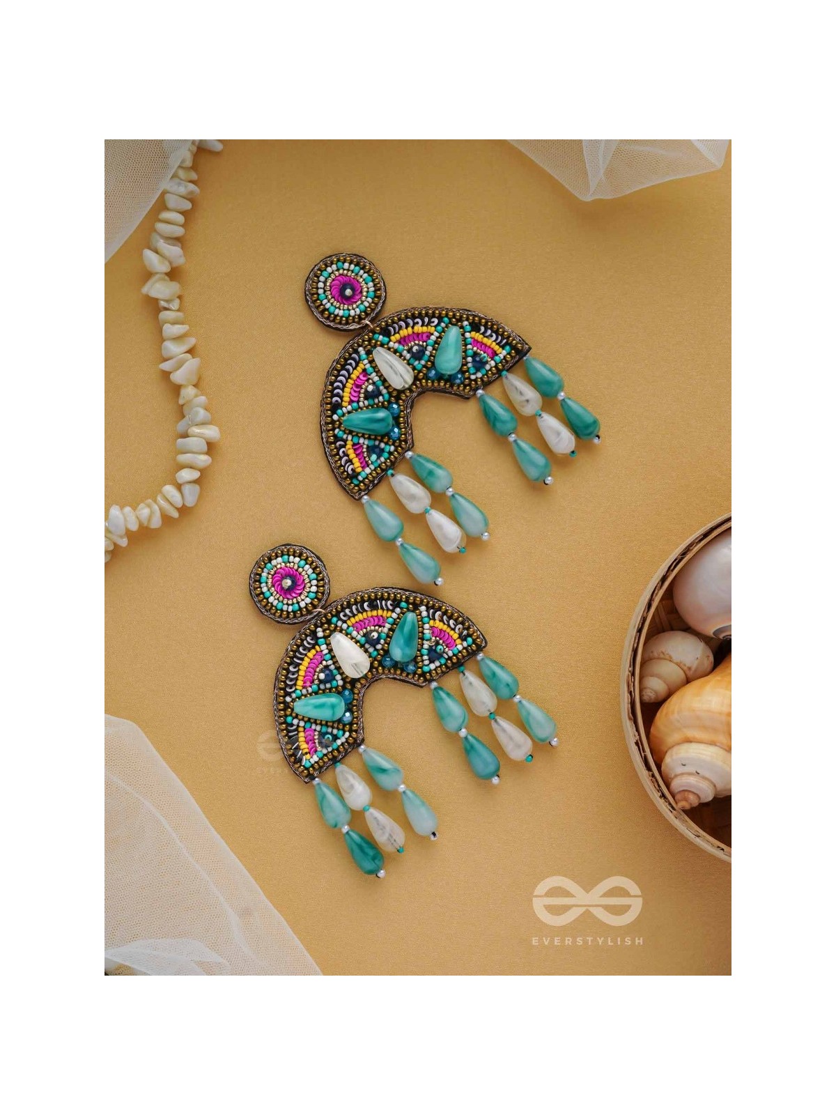 SAMANVITA - THE HARMONIOUS MELANGE - SEQUINS, BEADS AND MARBLE DROP EMBROIDERED EARRINGS (MULTICOLOR)