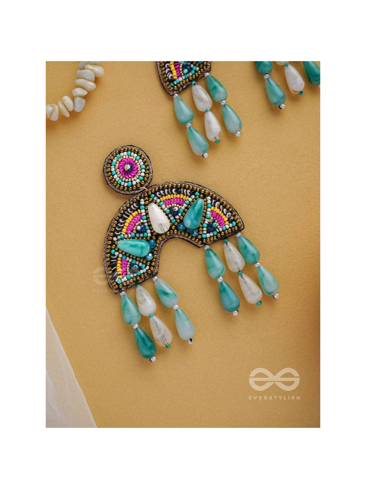 SAMANVITA - THE HARMONIOUS MELANGE - SEQUINS, BEADS AND MARBLE DROP EMBROIDERED EARRINGS (MULTICOLOR)