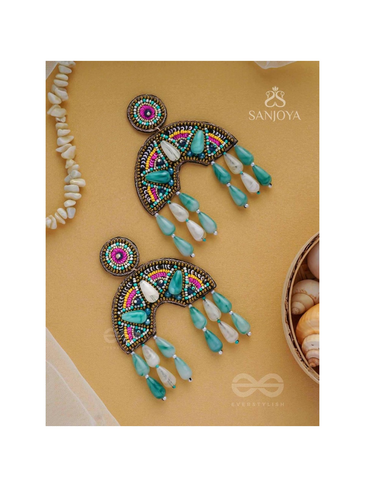 SAMANVITA - THE HARMONIOUS MELANGE - SEQUINS, BEADS AND MARBLE DROP EMBROIDERED EARRINGS (MULTICOLOR)