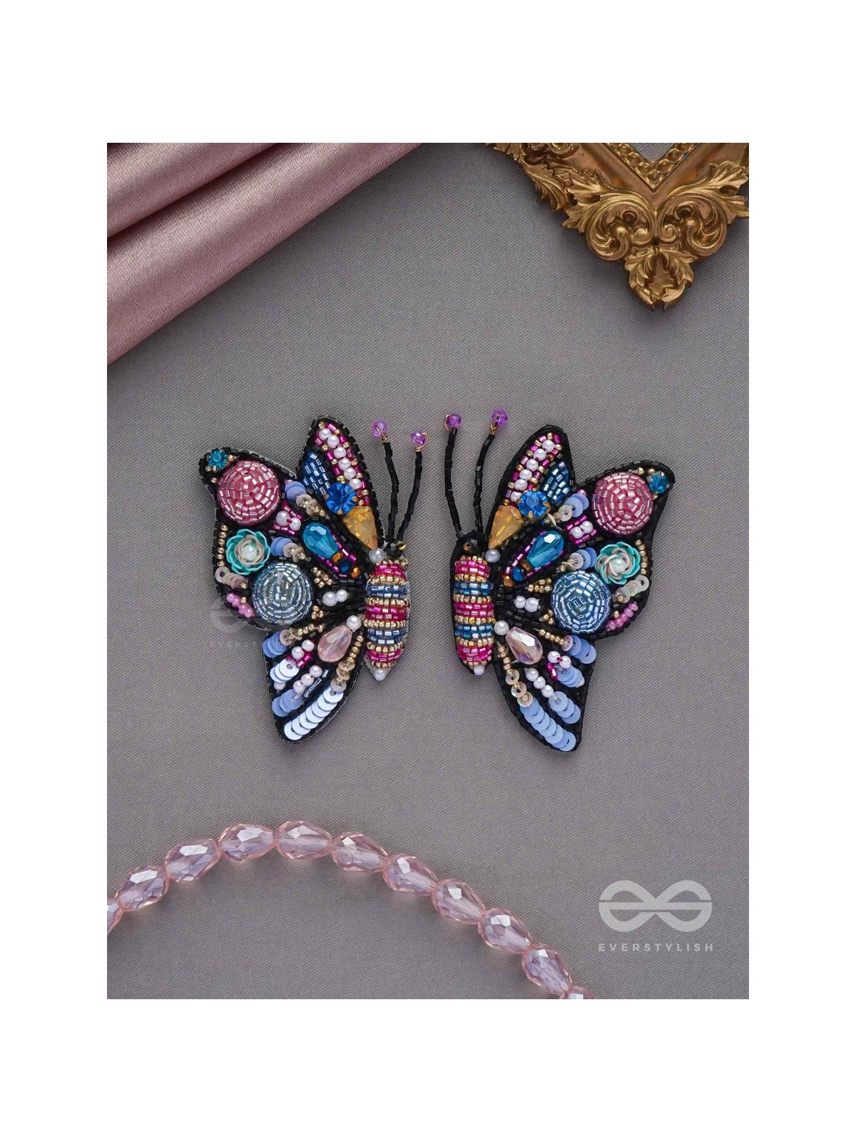 Vanyapadmini - The Gilded Flutter - Sequins, Beads And Cutdana Hand Embroidered Earrings (Multicolor)