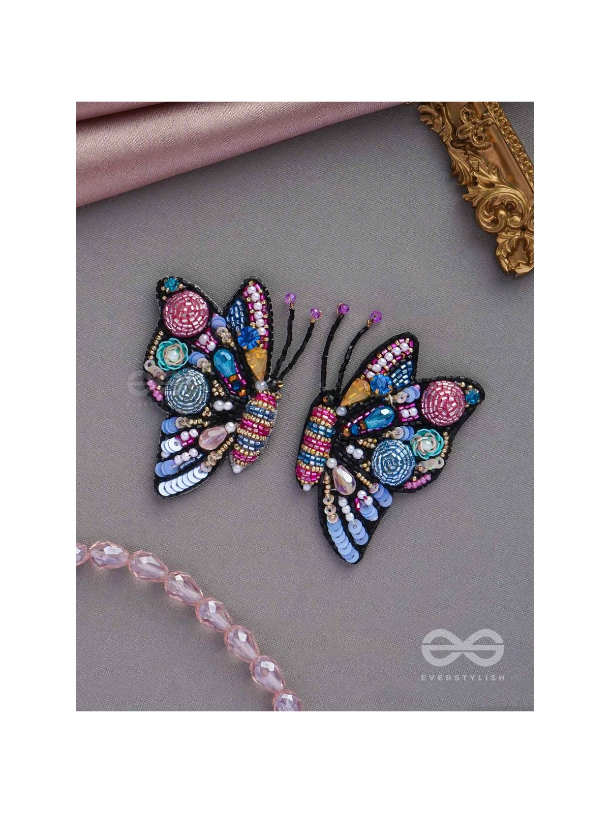 Vanyapadmini - The Gilded Flutter - Sequins, Beads And Cutdana Hand Embroidered Earrings (Multicolor)