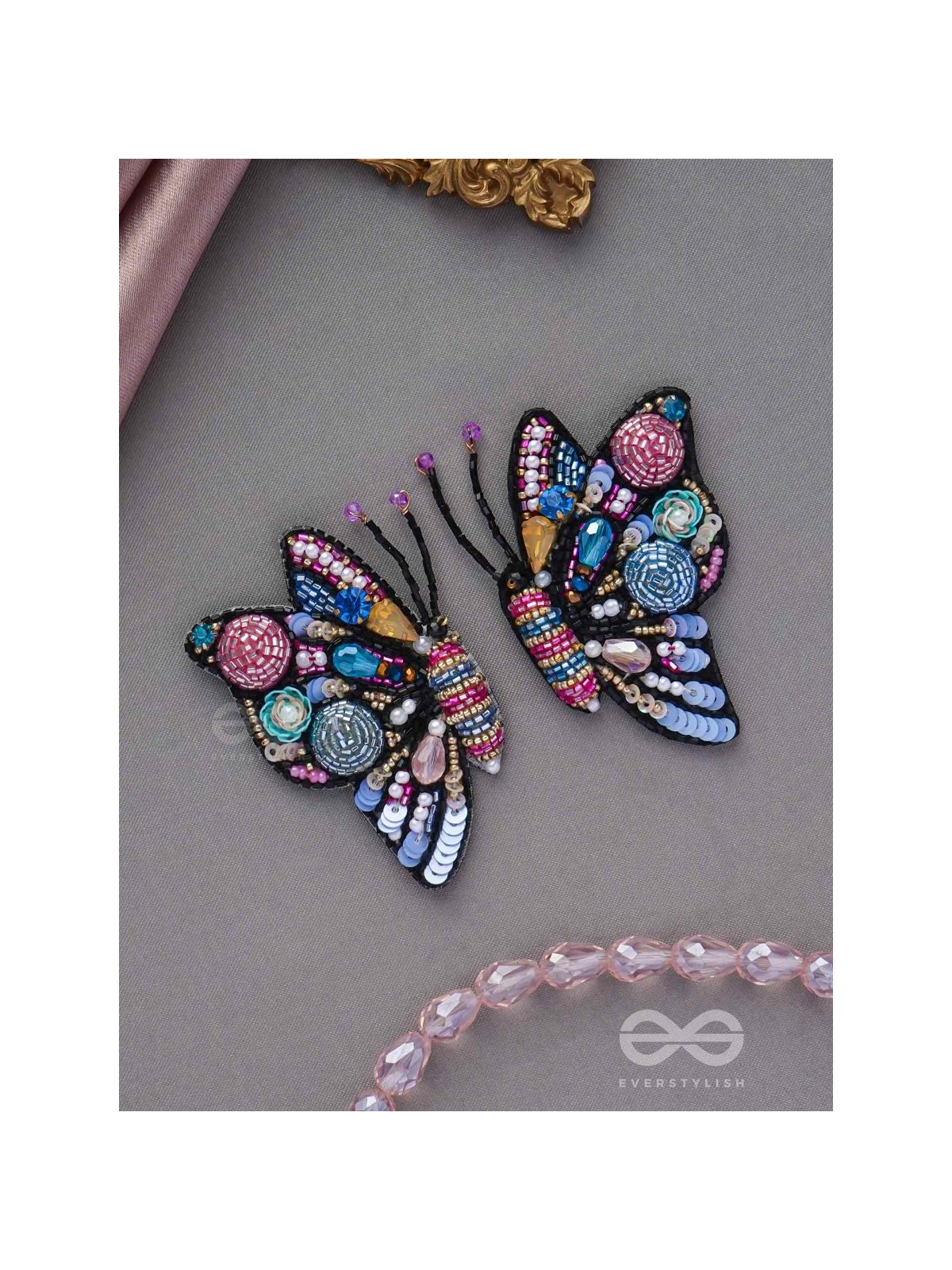 Vanyapadmini - The Gilded Flutter - Sequins, Beads And Cutdana Hand Embroidered Earrings (Multicolor)