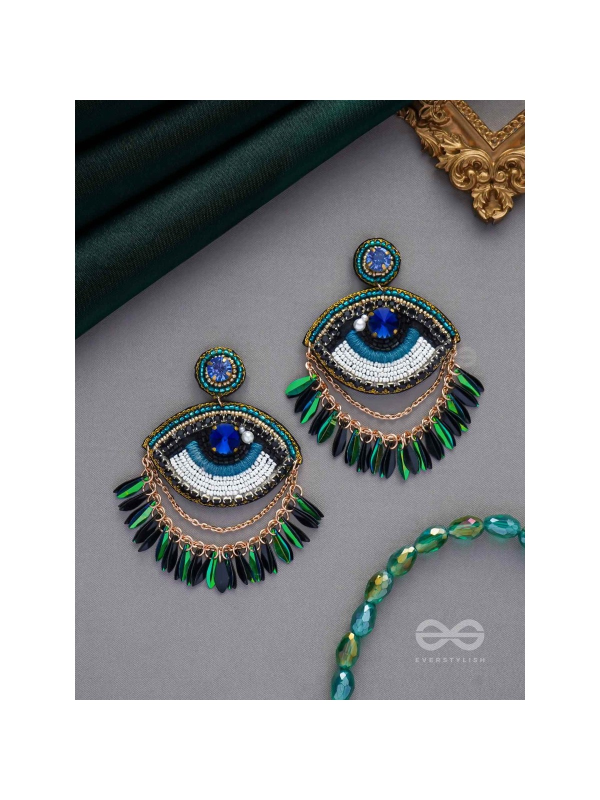ADRISHTI - THE BLESSED GAZE - STONES, BEADS, SEQUINS AND PEARL EMBROIDERED EARRINGS