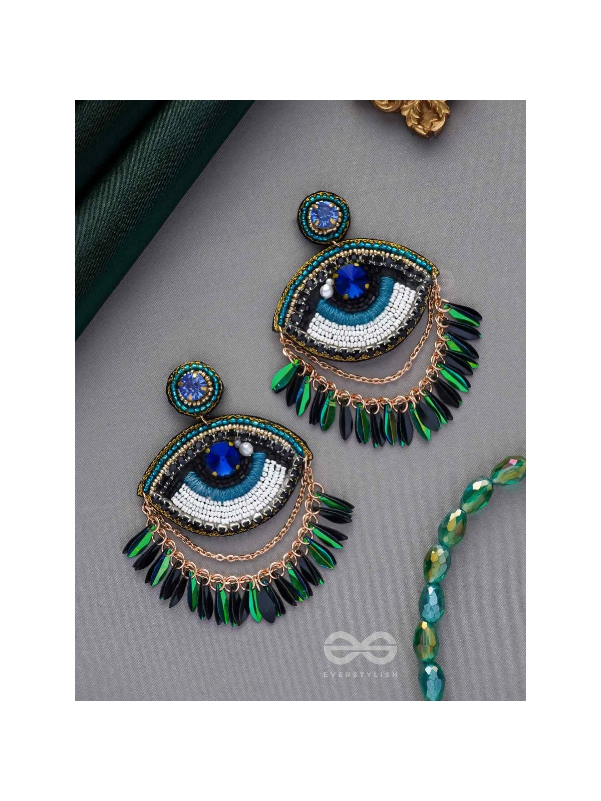 ADRISHTI - THE BLESSED GAZE - STONES, BEADS, SEQUINS AND PEARL EMBROIDERED EARRINGS