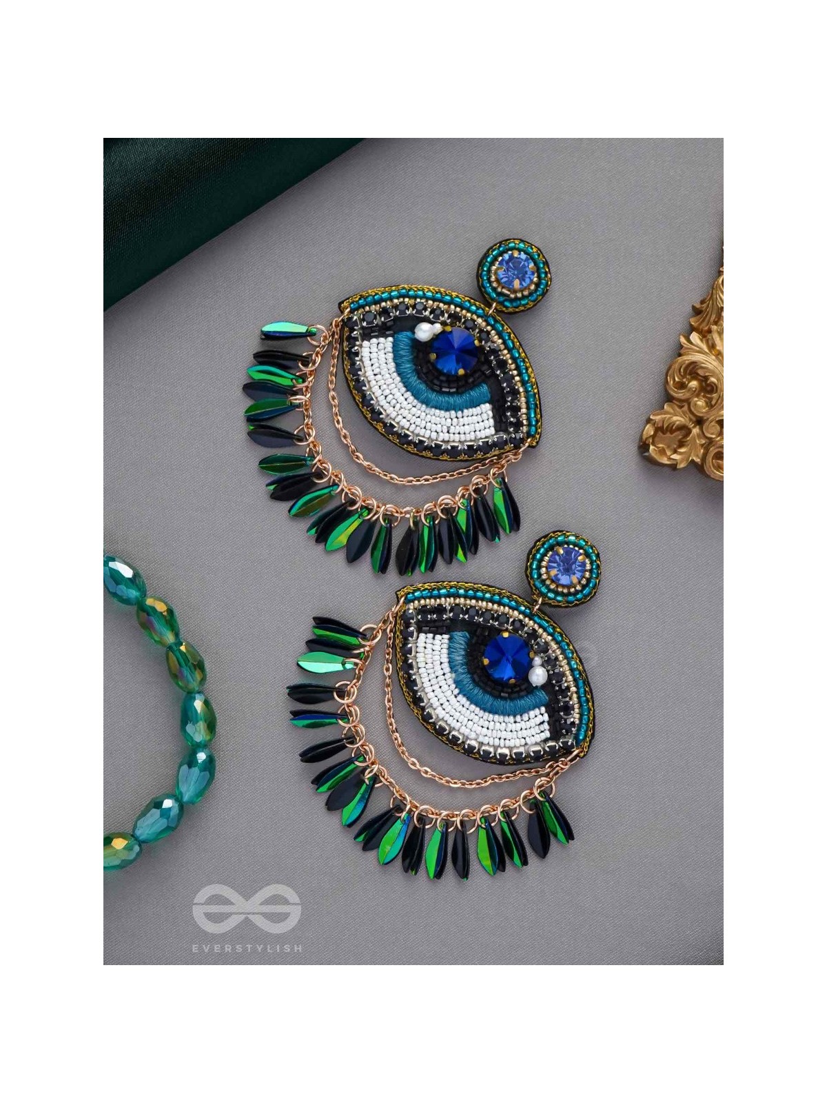 ADRISHTI - THE BLESSED GAZE - STONES, BEADS, SEQUINS AND PEARL EMBROIDERED EARRINGS