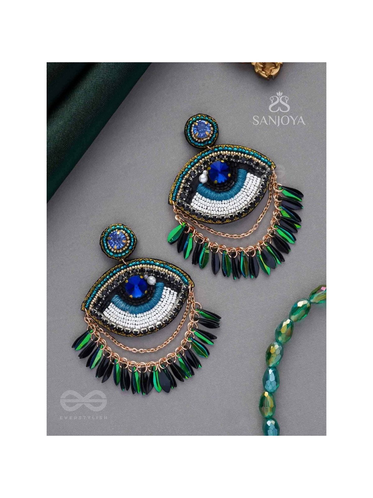ADRISHTI - THE BLESSED GAZE - STONES, BEADS, SEQUINS AND PEARL EMBROIDERED EARRINGS