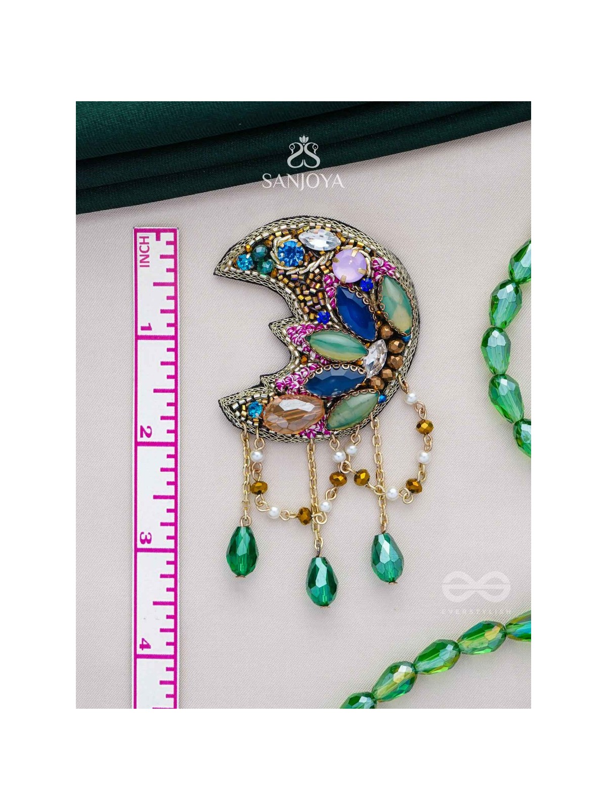 KIRANMAYI - THE MOON RAYS - CUT DANA, GLASS DROP AND STONE EMBROIDERED EARRINGS (MULTICOLOR)