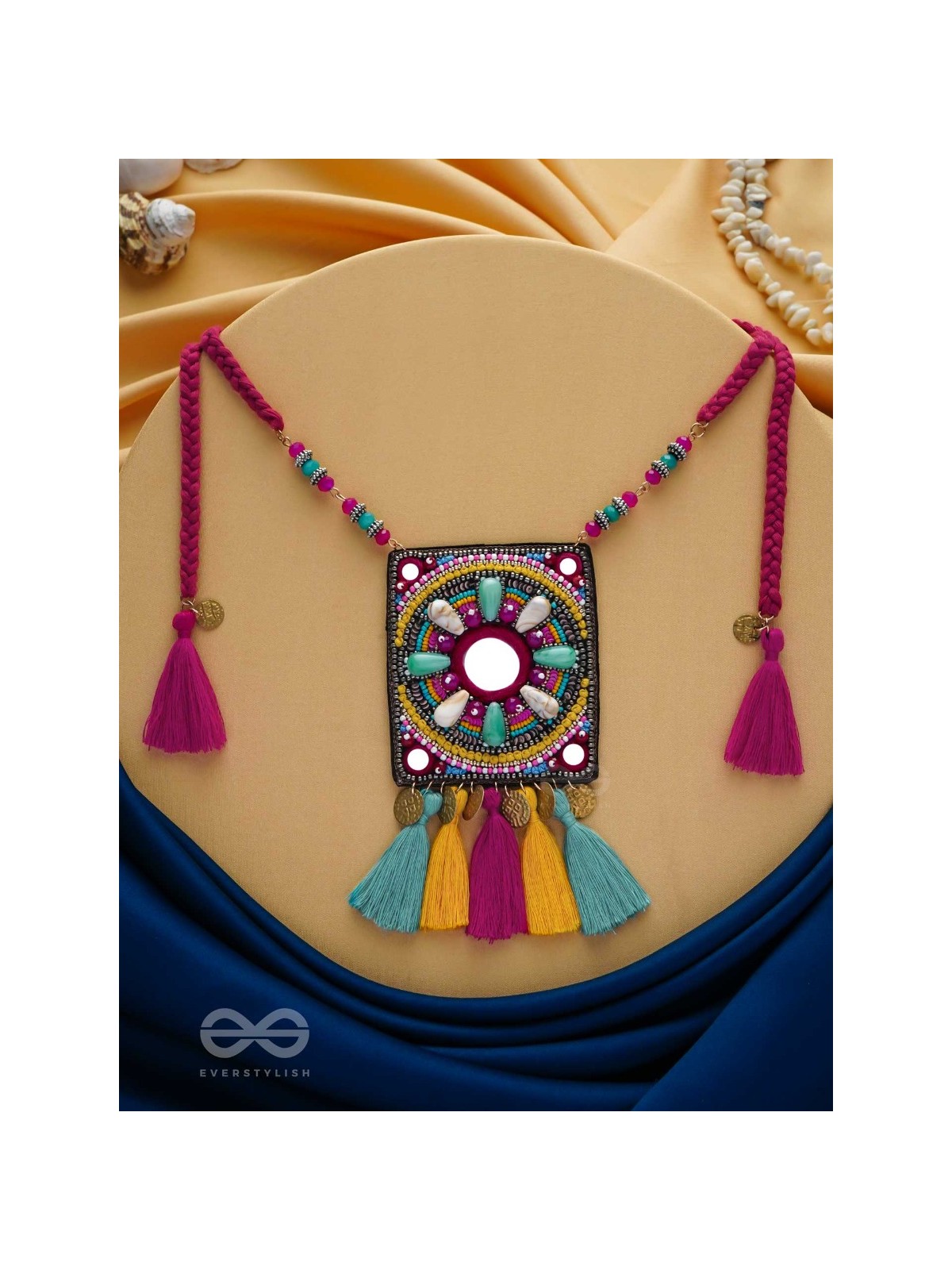 ABHATI - THE BRIGHT APPEARING - BEADS, SEQUINS, MIRROR AND METAL COINS EMBROIDERED NECKPIECE