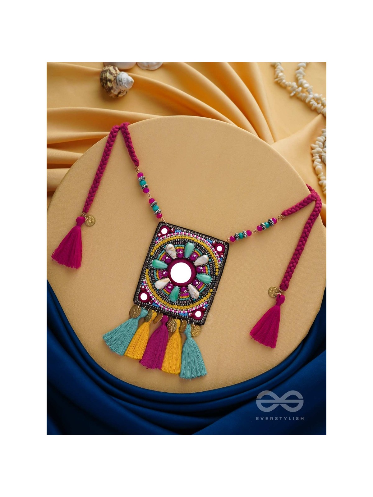 ABHATI - THE BRIGHT APPEARING - BEADS, SEQUINS, MIRROR AND METAL COINS EMBROIDERED NECKPIECE