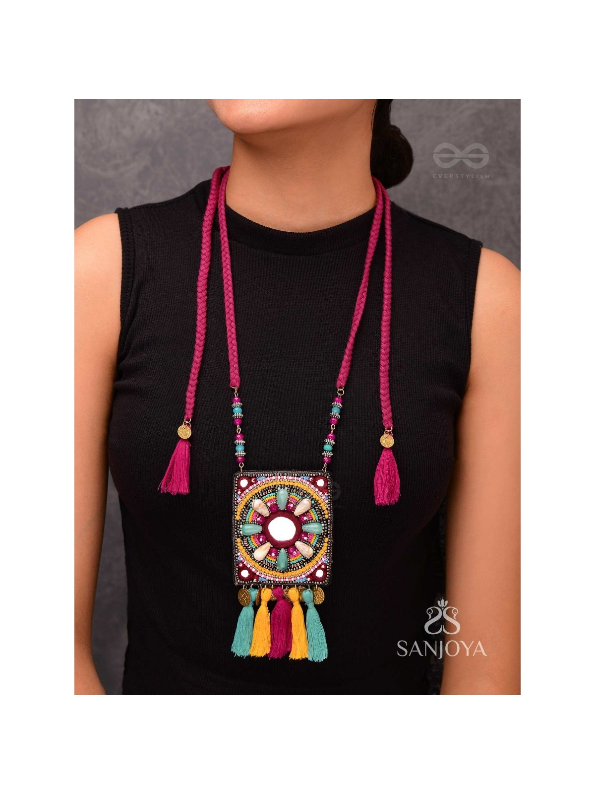 ABHATI - THE BRIGHT APPEARING - BEADS, SEQUINS, MIRROR AND METAL COINS EMBROIDERED NECKPIECE