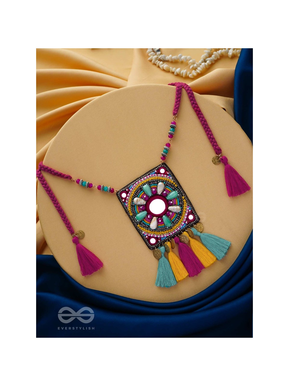 ABHATI - THE BRIGHT APPEARING - BEADS, SEQUINS, MIRROR AND METAL COINS EMBROIDERED NECKPIECE