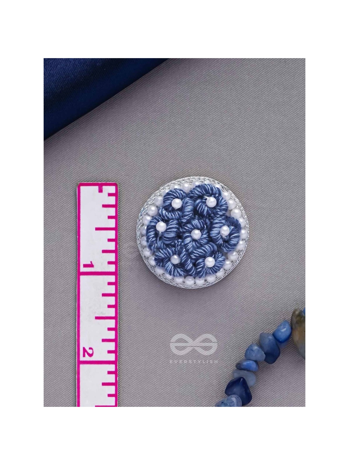 VARALI - THE LUSH MEADOW - PEARL AND THREAD EMBROIDERED EARRINGS (BLUE)