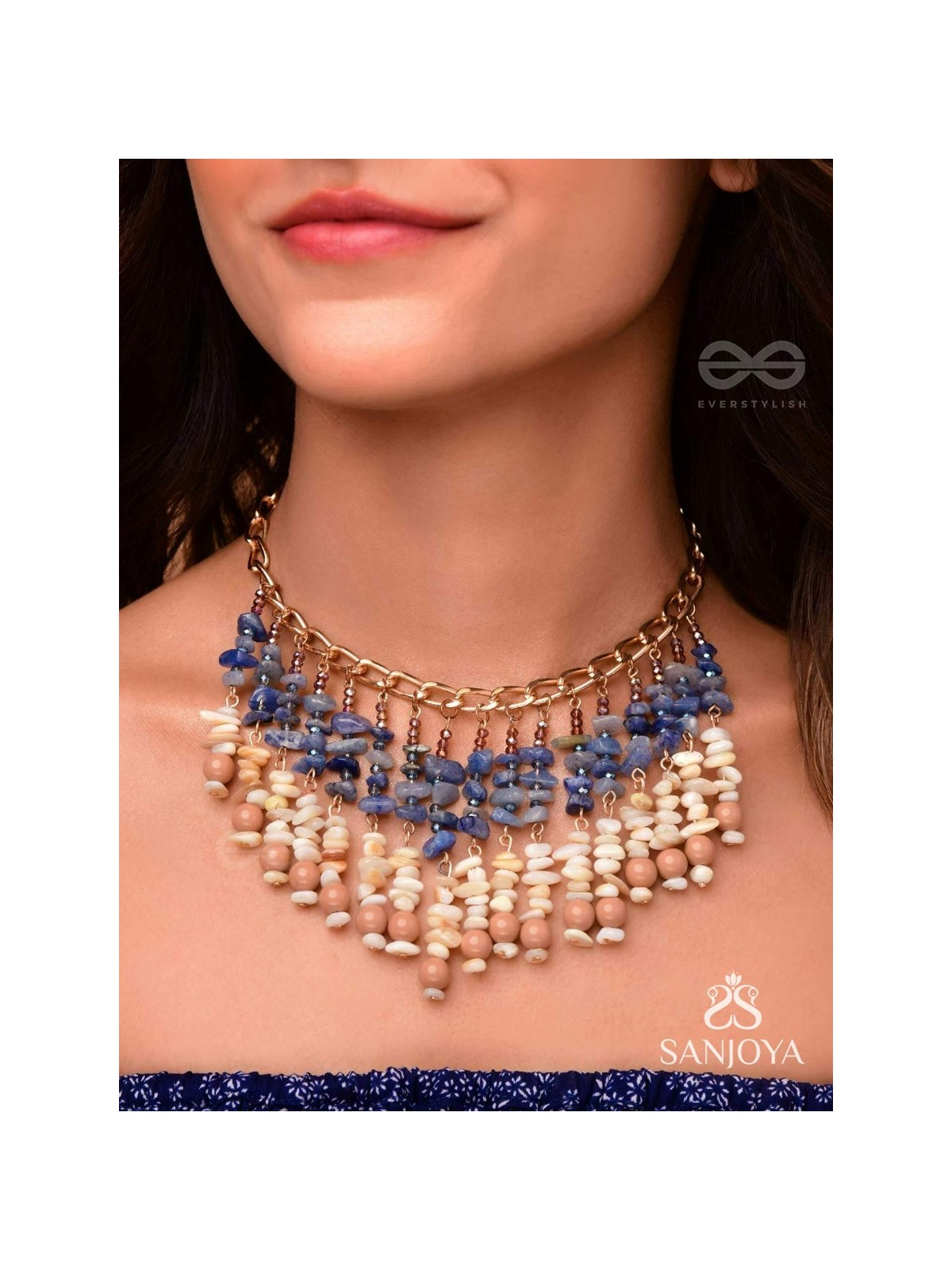 Pyaana - Dive Into Delights - Golden Embellished Statement Neckpiece With Anti-Tarnish Coating 