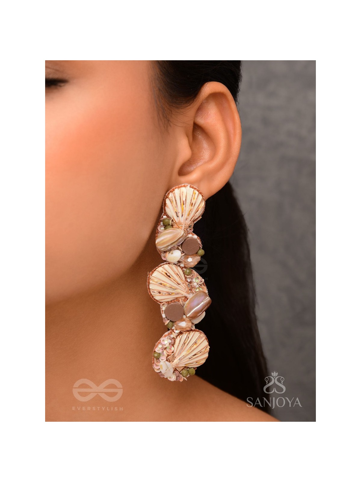 Nishkalmsa - The Beach Nirvana - Shell, Beads And Sequins Hand Embroidered Earrings