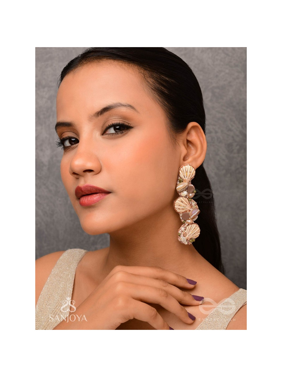 Nishkalmsa - The Beach Nirvana - Shell, Beads And Sequins Hand Embroidered Earrings