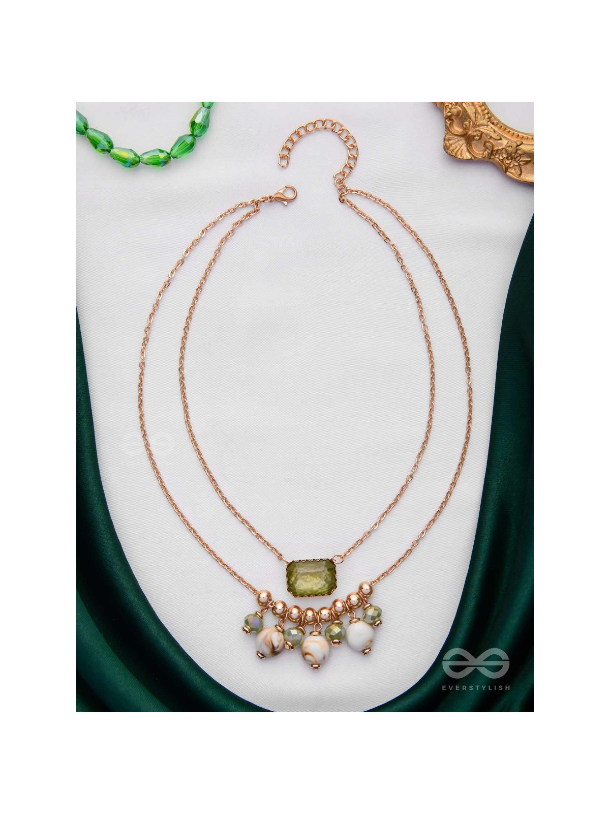 The Earthy Elegance - Green Multilayer Neckpiece With Anti-Tarnish Coating 