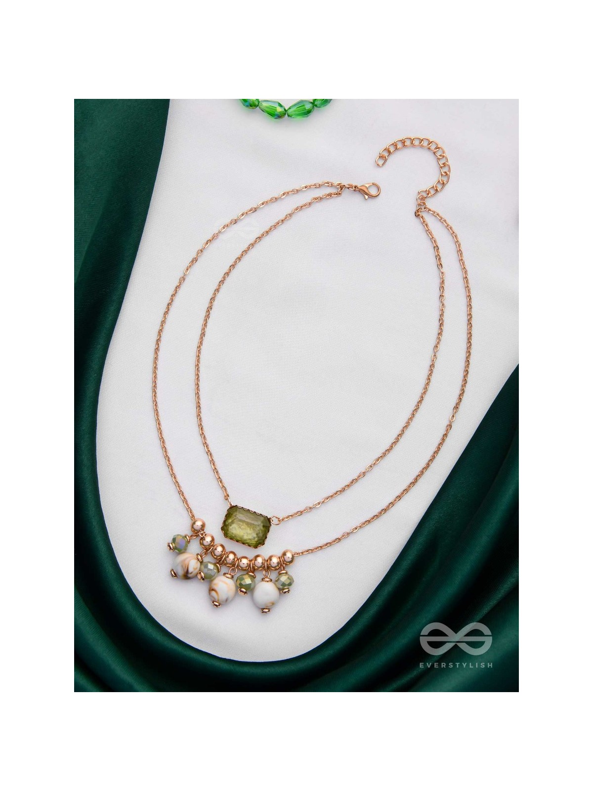 The Earthy Elegance - Green Multilayer Neckpiece With Anti-Tarnish Coating 