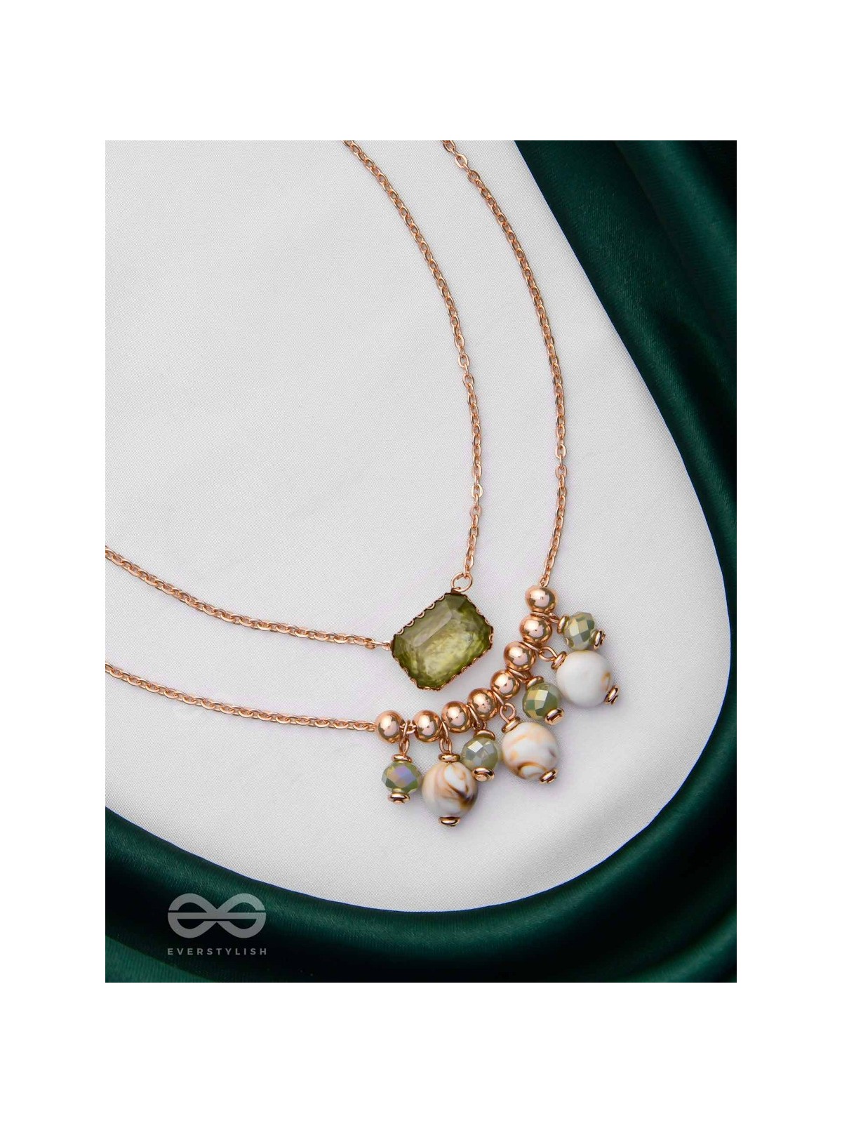 The Earthy Elegance - Green Multilayer Neckpiece With Anti-Tarnish Coating 