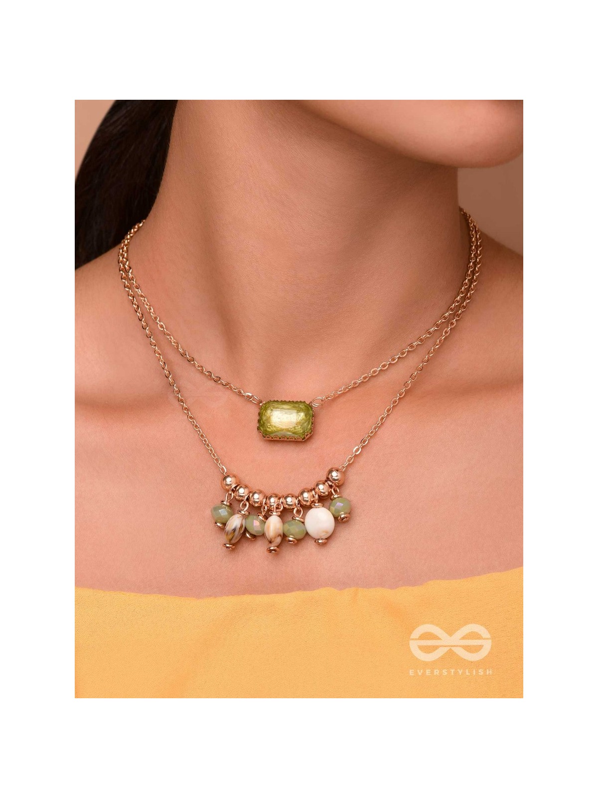 The Earthy Elegance - Green Multilayer Neckpiece With Anti-Tarnish Coating 