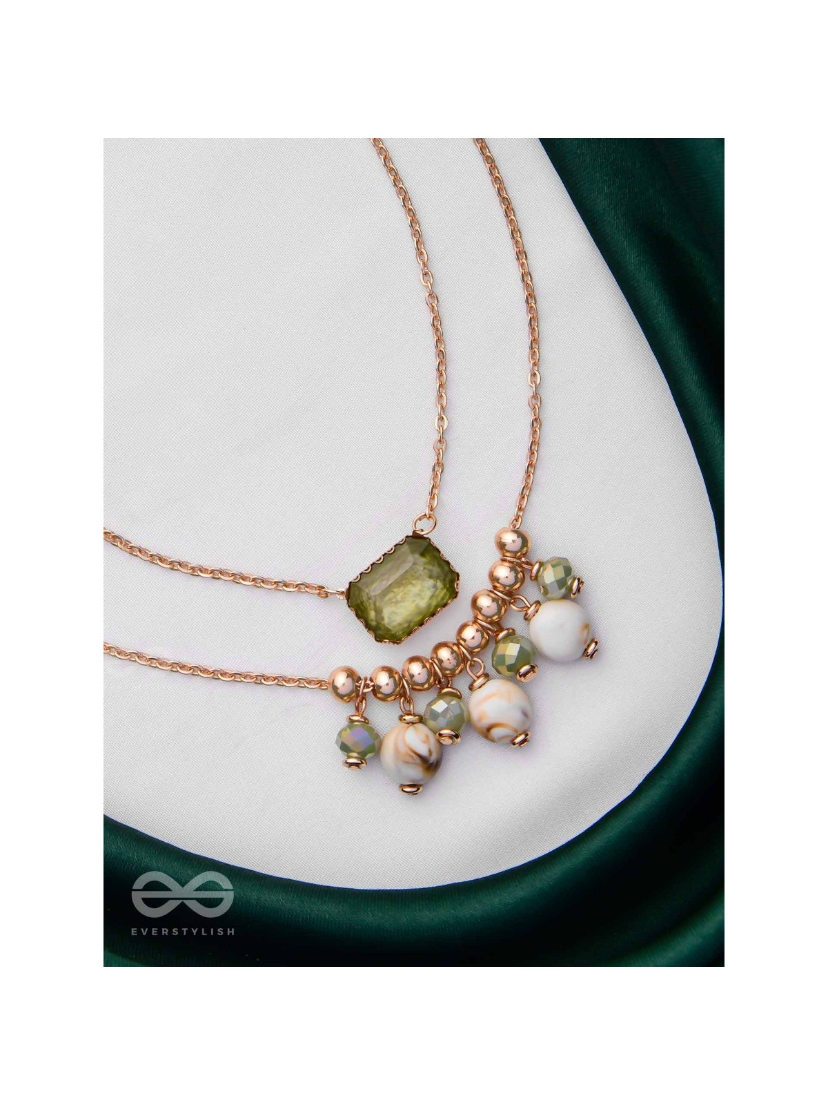 The Earthy Elegance - Green Multilayer Neckpiece With Anti-Tarnish Coating 