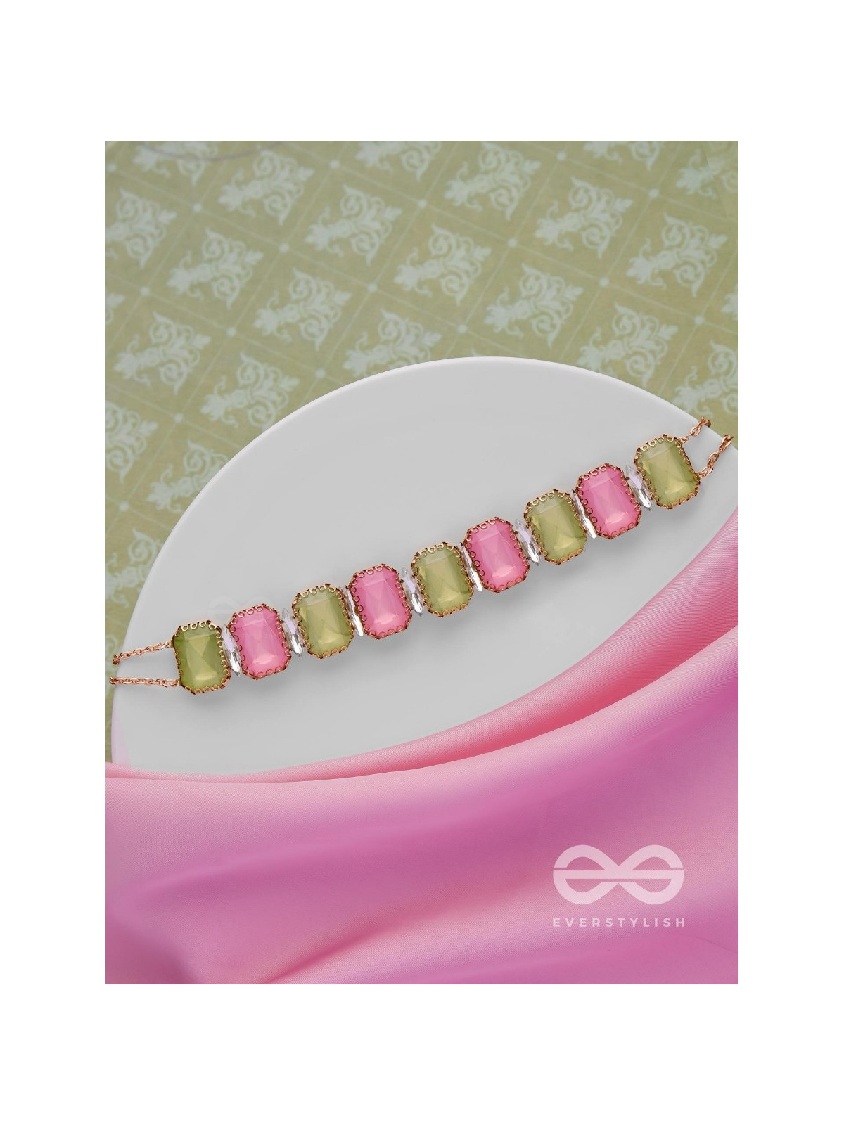 The Tropical Blush - Statement Choker Neckpiece With Anti-Tarnish Coating (Pink & Green)