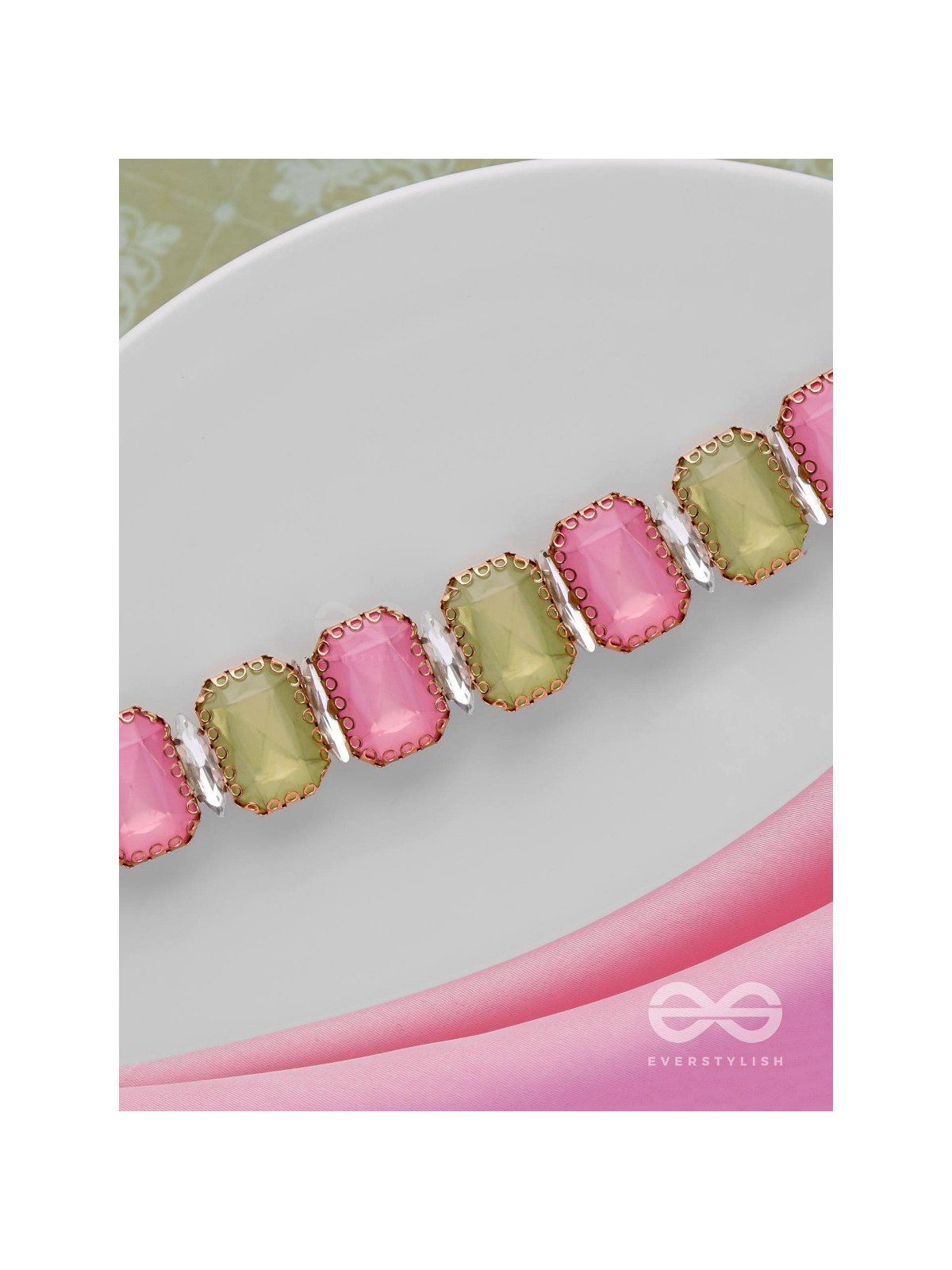 The Tropical Blush - Statement Choker Neckpiece With Anti-Tarnish Coating (Pink & Green)
