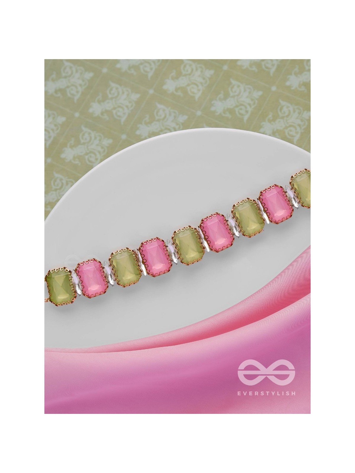The Tropical Blush - Statement Choker Neckpiece With Anti-Tarnish Coating (Pink & Green)