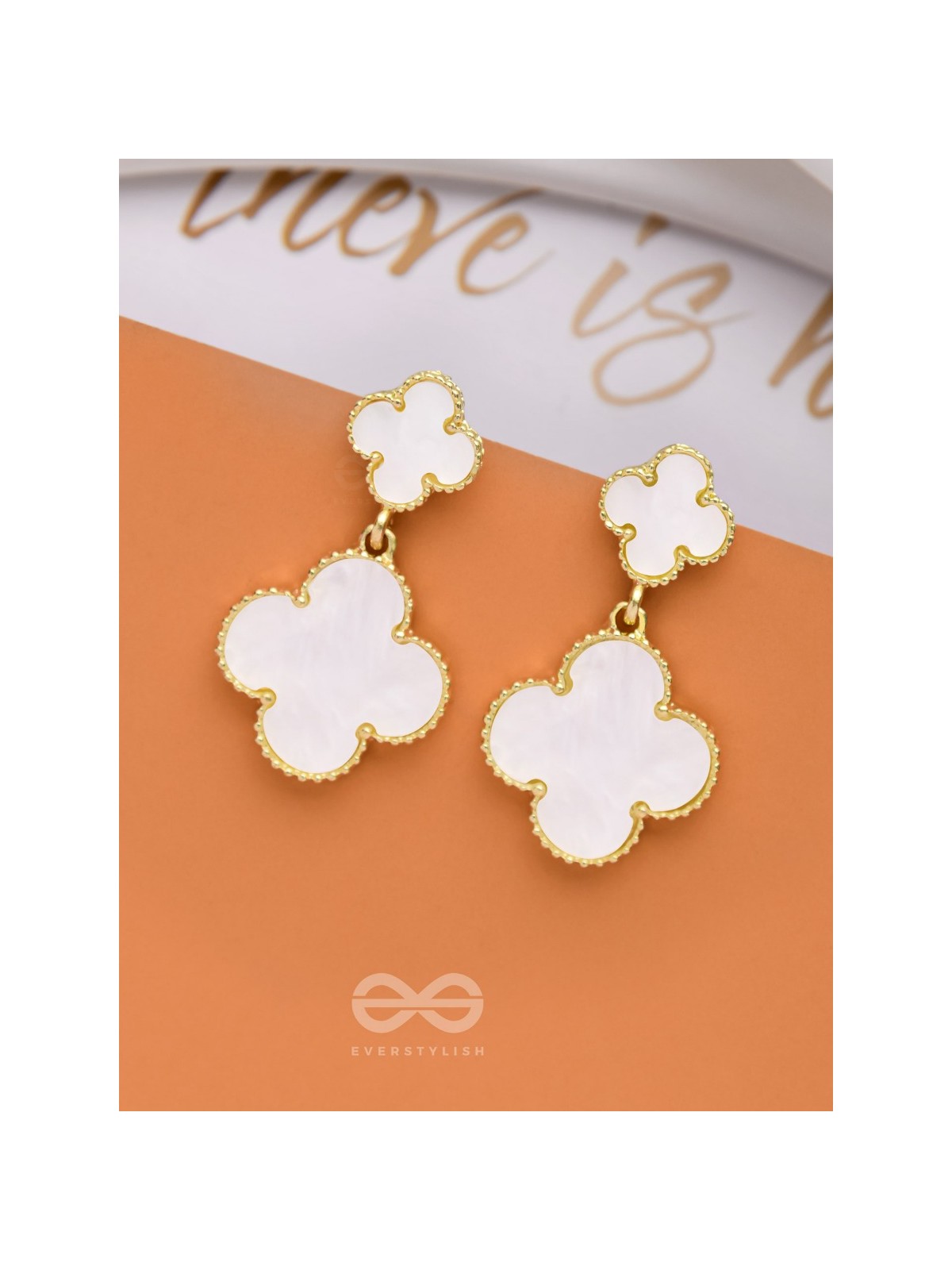 GOOD LUCK CHARM - GOLDEN & WHITE DROP EARRINGS